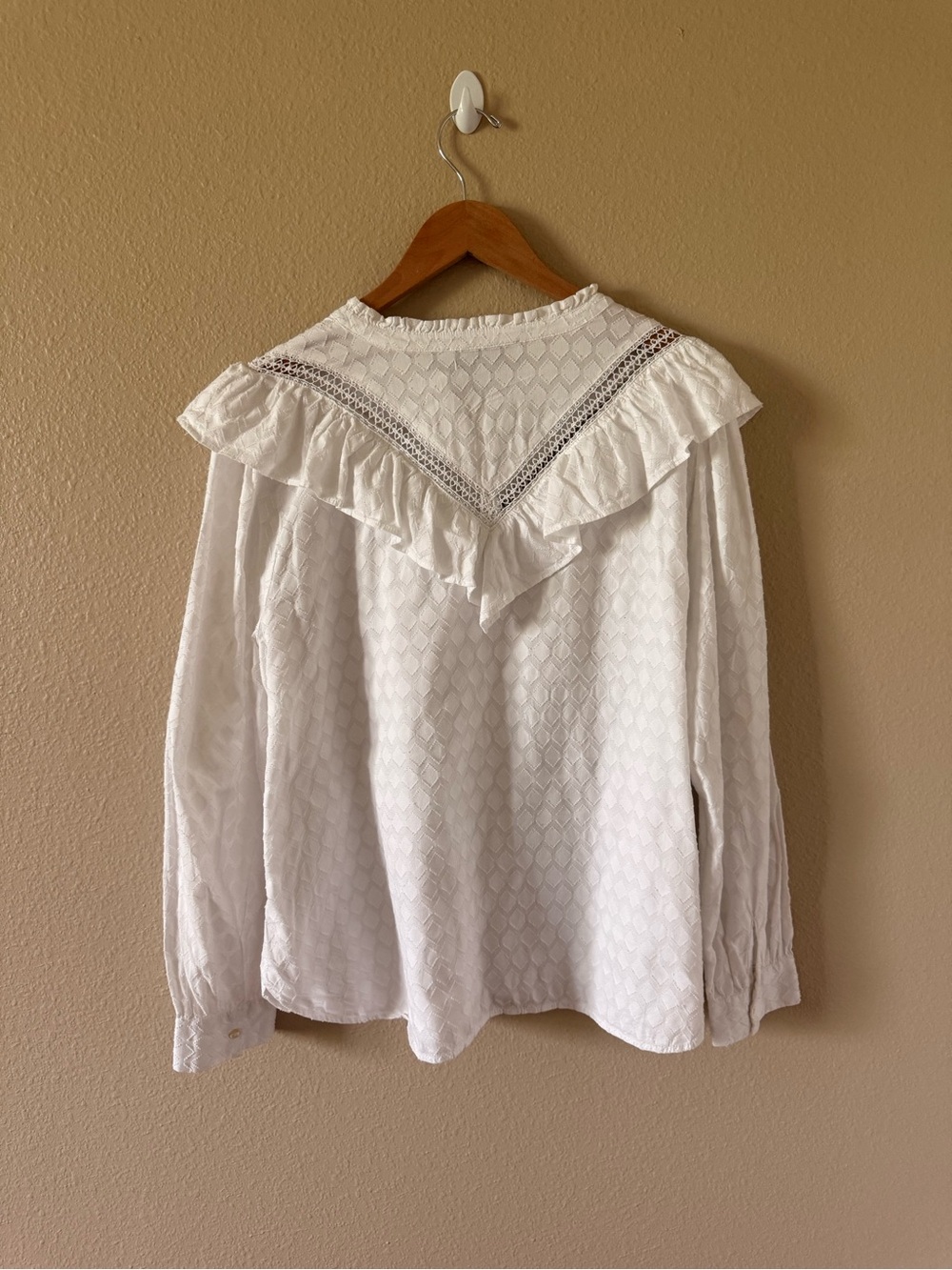 LOFT White Ruffled Lace-Trim Button-Front Blouse - Picture 4 of 5
